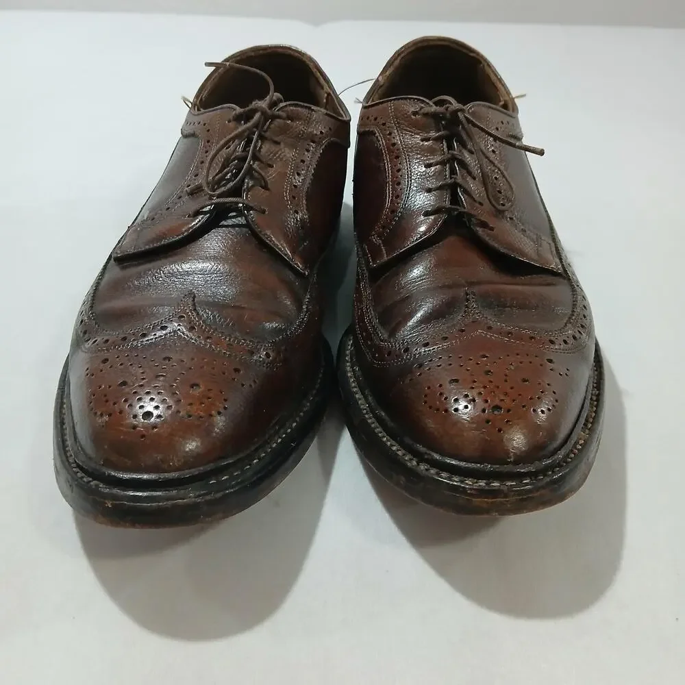 Allen Edmonds Mens Wingtip Oxford Shoes 10.5C Brown Leather Brogue Dress Vintage